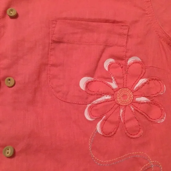 Life is Good Linen Cotton Blend Carnation Pink Button Front Short Sleeve Shirt - Picture 7 of 12